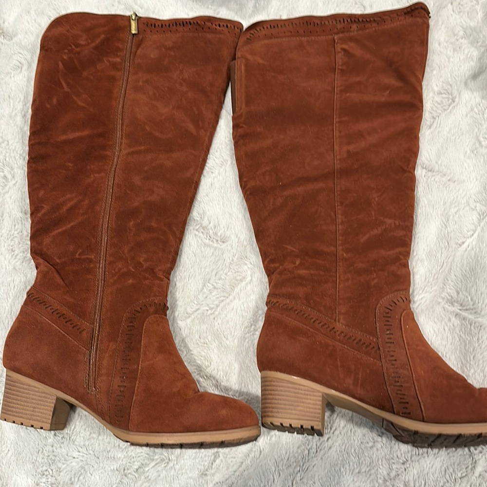 Ashley Stewart over the knee boots  caramel suede 11 W